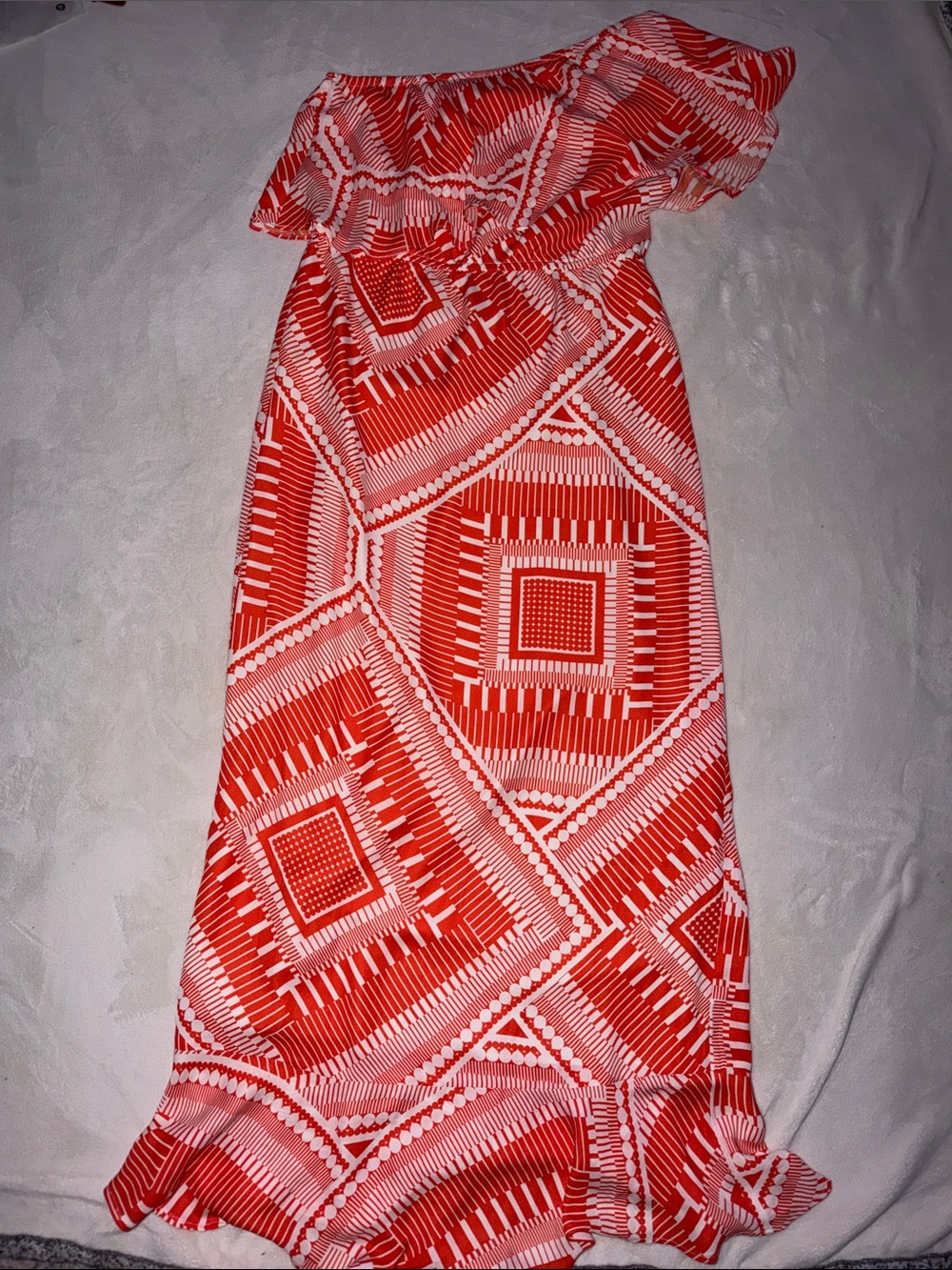 Bold Orange Geometric One-Shoulder Dress